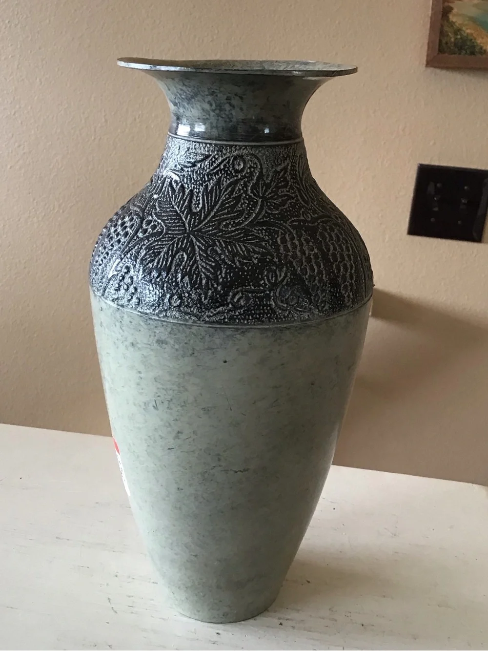 Grapevine Motifs Heavy Brass Metal Vase, India